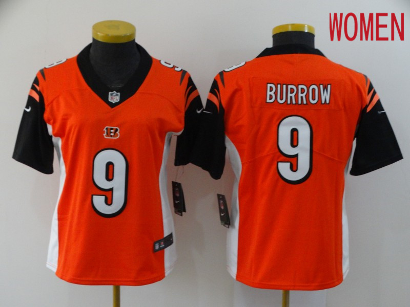 Women Cincinnati Bengals #9 Burrow Orange Nike Vapor Untouchable Stitched Limited NFL Jerseys->women mlb jersey->Women Jersey
